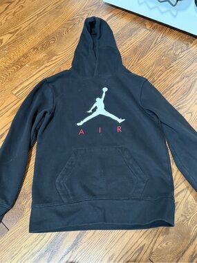 Nike Black Crewneck Hoodie with Light Gray Jumpman and Red AIR